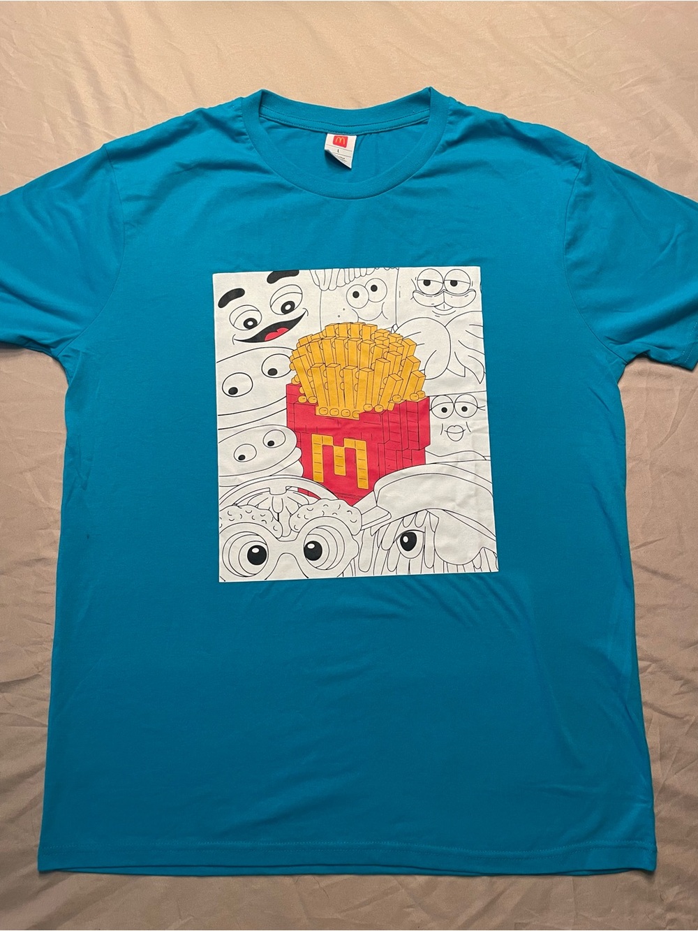 McDonald's Collectable T-Shirt Mens Large Fries & Characters Short Sleeve Blue